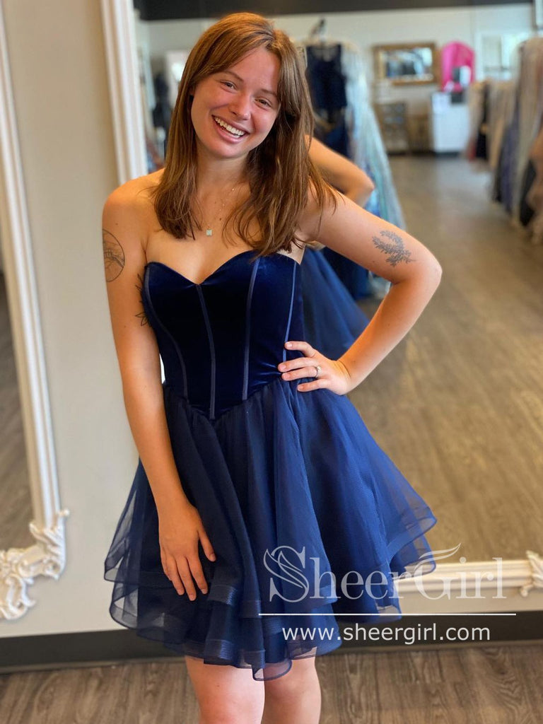 Corset-Bodice Short Velvet Homecoming Dress - PromGirl