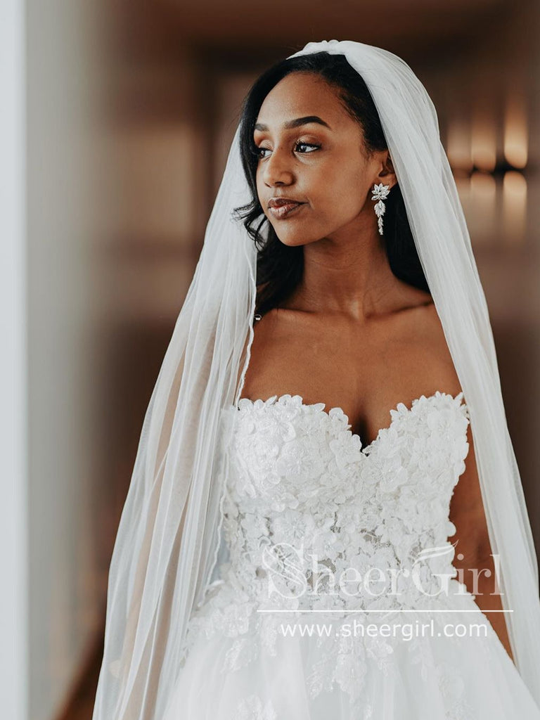 Sweetheart Neckline Vintage Lace with Beadings Tulle A Line Wedding Dresses AWD1747-SheerGirl