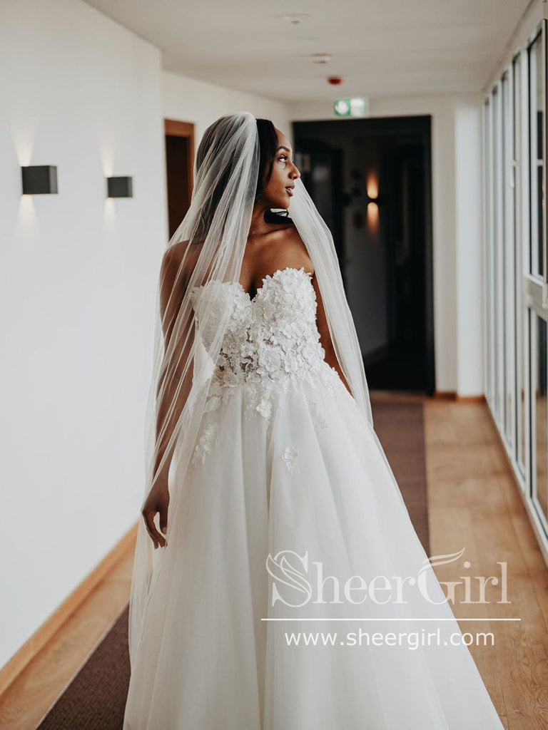 Sweetheart Neckline Vintage Lace with Beadings Tulle A Line Wedding Dresses AWD1747-SheerGirl