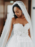 Sweetheart Neckline Vintage Lace with Beadings Tulle A Line Wedding Dresses AWD1747-SheerGirl