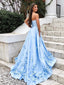 Sweetheart Sky Blue Long Prom Dresses with 3D Floral Applique ARD1986