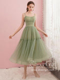 Tea Length Sage Tulle Prom Dress Homecoming Dress ARD2663-SheerGirl