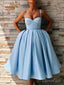 Tea Length Sky Blue Prom Dress with Pocket Simple Cheap Graduation Dress ARD2092