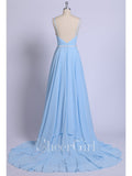 Thigh Split Sky Blue Rustic Wedding Dresses Beach Wedding Gown with Court Train ARD1325-SheerGirl