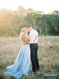 Thigh Split Sky Blue Rustic Wedding Dresses Beach Wedding Gown with Court Train ARD1325-SheerGirl
