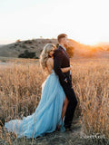 Thigh Split Sky Blue Rustic Wedding Dresses Beach Wedding Gown with Court Train ARD1325-SheerGirl