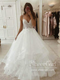 Tiered Tulle Bridal Ball Gown with Lace Bodice Wedding Dress AWD1834-SheerGirl