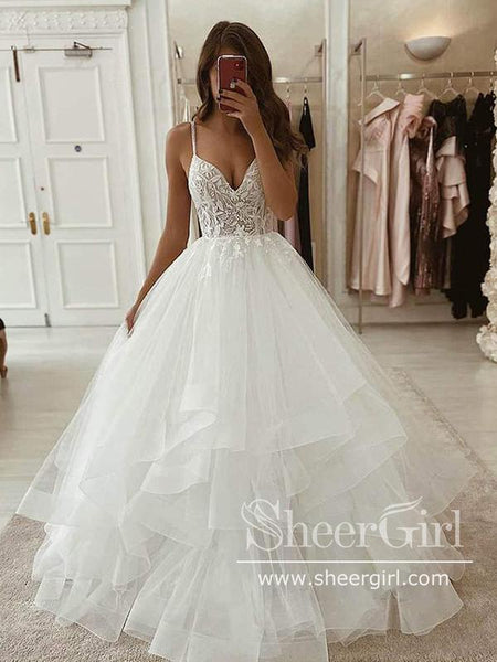 Tiered Layered Tulle Ball Gown Modern Wedding Dress - Xdressy