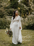 Trumpet Long Sleeve Lace Wedding Dresses Lace Up Back Beach Wedding Dress AWD1785-SheerGirl