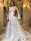 Trumpet Sleeves Floral Lace Wedding Dresses with Detachable Train AWD1933