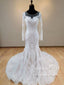Svatební šaty s dlouhým rukávem na trubku/mořskou pannu Krajkové svatební šaty Illustion Rustikální svatební šaty s krkem AWD1764 