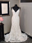 Svatební ramínka na trumpetu/mořskou pannu Krajkové svatební šaty s výstřihem do V Rustikální svatební šaty AWD1752 