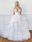 Tulle Bridal Ball Gown with Floral Lace V Back Sweep Train Wedding Dress AWD1816