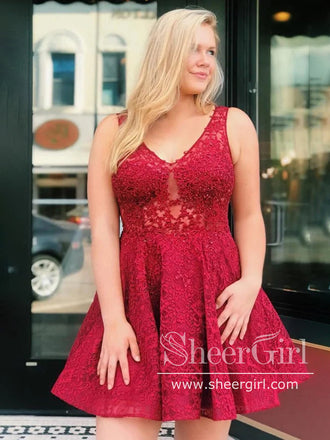 Tulle Lace Appliqued Homecoming Dresses V-neck Hoco Dresses ARD2790-SheerGirl