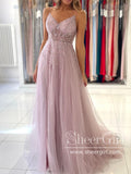 Tulle Long Evening Dress See Through Beaded Bodice A-Line Prom Dress with Thigh Split ARD2856-SheerGirl