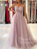 Tulle Long Evening Dress See Through Beaded Bodice A-Line Prom Dress with Thigh Split ARD2856-SheerGirl