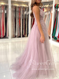 Tulle Long Evening Dress See Through Beaded Bodice A-Line Prom Dress with Thigh Split ARD2856-SheerGirl