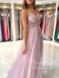 Tulle Long Evening Dress See Through Beaded Bodice A-Line Prom Dress with Thigh Split ARD2856-SheerGirl