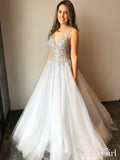 Tulle V Neck Ball Gown with Re-Embroidered Lace Appliques Wedding Dresses AWD1679-SheerGirl