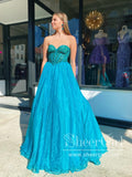 Turguoise Organza Princess Dress with Beading Bodice Ball Gown Prom Dress ARD2883-SheerGirl