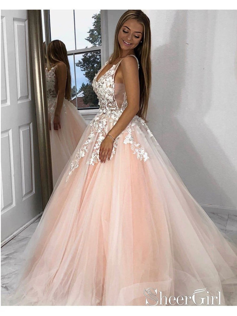 Turquoise Lace Applique Ball Gown Long Ball Gowns Quinceanera Dress APD3194-SheerGirl