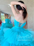 Turquoise Strapless Ruffle Tulle High Low Ball Gown Tiered Simple Prom Dress ARD2881-SheerGirl