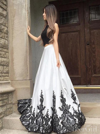 Two Piece Black Prom Dresses Long Formal Dresses With Slit ARD2109