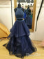 Two Piece Beaded Multi Layered Prom Dresses Organza Navy Blue Formal Dresses ARD1007