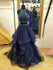Two Piece Beaded Multi Layered Prom Dresses Organza Navy Blue Formal Dresses ARD1007-SheerGirl