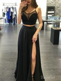 Two Piece Black Prom Dresses Long Formal Dresses With Slit ARD2109-SheerGirl