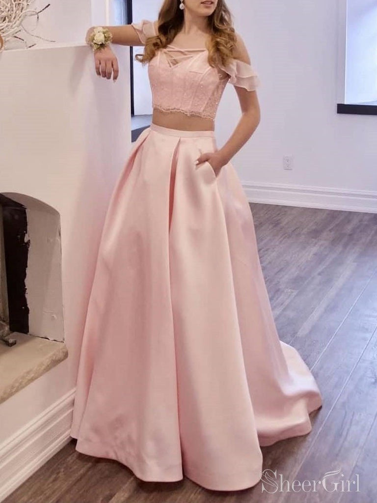 Mermaid Lace Long Sleeves Pink Prom Dresses Formal Evening Gowns 6011491
