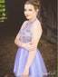 Dvoudílné šaty Boho Lavender Homecoming Dress Korálkové mini šaty na ples ARD1695 