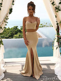 Two Piece Champagne Bridesmaid Dresses Formal Dress With Slit ARD2352-SheerGirl