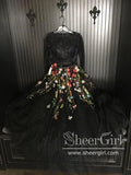 Two Piece Crew Long Sleeves Black Prom Dress with Lace Appliques ARD2724-SheerGirl