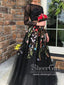 Two Piece Crew Long Sleeves Black Prom Dress with Lace Appliques ARD2724