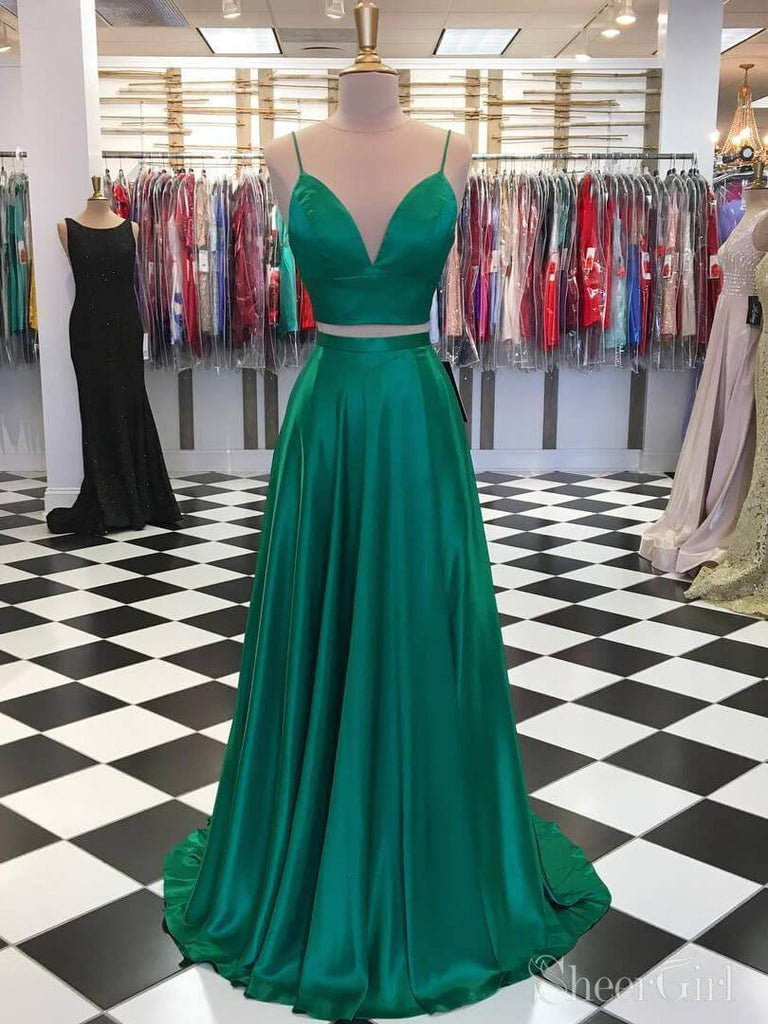 Two Piece Emerald Green Long Prom Dresses with Bow ARD2122-SheerGirl