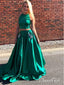 Two Piece Green Prom Dresses Beaded Cheap Plus Size Prom Dresses with Pocket APD3457