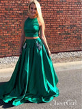 Two Piece Green Prom Dresses Beaded Cheap Plus Size Prom Dresses with Pocket APD3457-SheerGirl