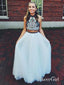 Two Piece Halter Embroidered Boho Prom Dresses White A Line Long Formal Dresses APD1917