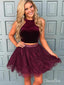 Two Piece Halter Lace Skirt Burgundy Homecoming Dresses with Rhinestone ARD1779