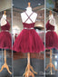 Two Piece Homecoming Dresses Cheap Lace Burgundy Short Prom Dresses ARD1124