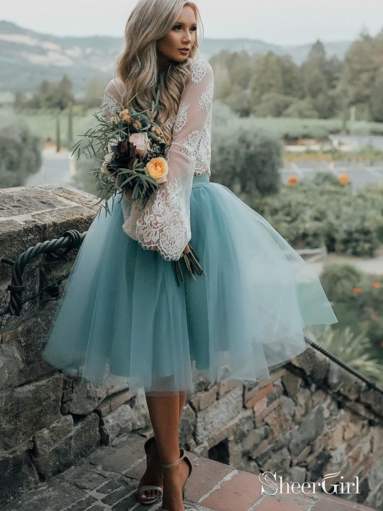 Two Piece Homecoming Dresses See Through Long Sleeve Lace