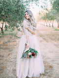 Two Piece Ivory Wedding Dresses with Sleeves Plus Size Rustic Wedding Dress AWD1258-SheerGirl