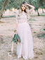 Two Piece Ivory Wedding Dresses with Sleeves Plus Size Rustic Wedding Dress AWD1258