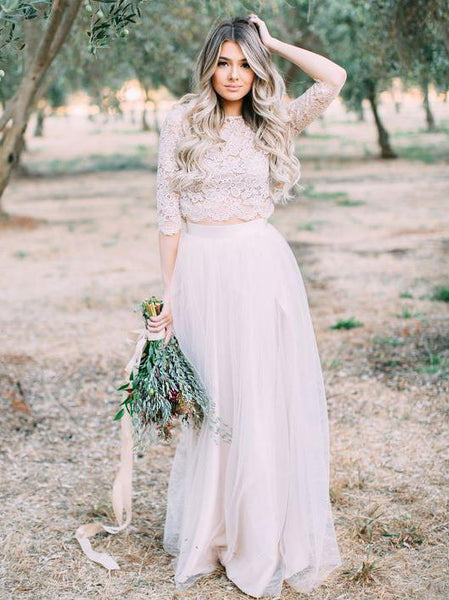two piece ivory dress Wedding Dresses with Sleeves Plus Size Rustic Wedding AWD1258 st-maternity-special-occasions