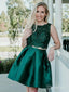 Two Piece Lace Applique Dark Green Homecoming Dresses Beaded Hoco Dress ARD1604