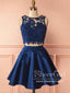 Two Piece Navy Blue Lace Homecoming Dresses Chic Lace Summer Dress ARD1540