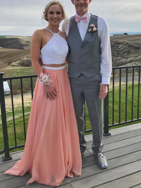 Two Piece Peach Graduation Dresses for Junior Lace Beaded Bridesmaid Dress APD3429 Two Piece Peach Graduation Dresses for Junior Lace Beaded Bridesmaid Dress APD3429