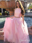 Two Piece Pink Prom Dresses Multi-Layered Chiffon Cute Prom Dresses APD3199
