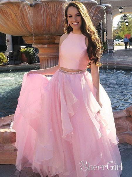 Two Piece Pink Prom Dresses Multi-Layered Chiffon Cute Prom Dresses APD3199 Two Piece Pink Prom Dresses Multi-Layered Chiffon Cute Prom Dresses APD3199